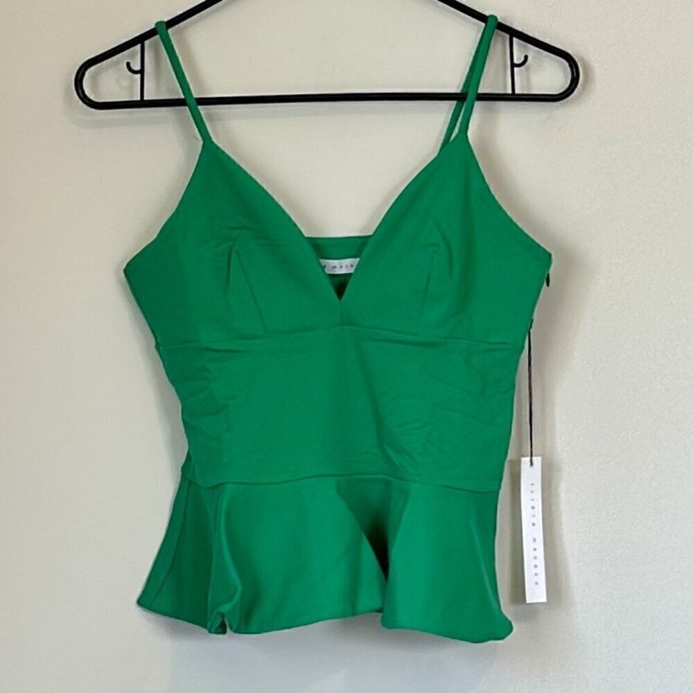 NWT Susana Monaco Emerald Green Ruffle V-Neck Cropped Tank - Medium